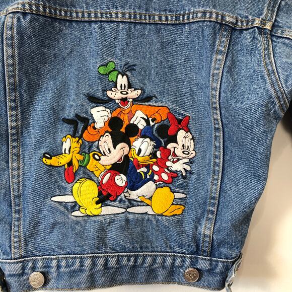Vintage Disney Store Embroidered Denim Jacket Kids XS Y2K Mickey Minnie Goofy - Picture 6 of 12